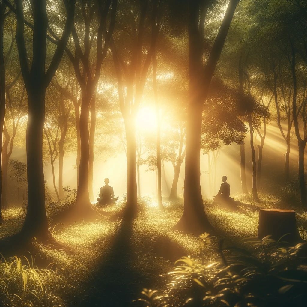 poranna medytacja w lesie o wschodzie
